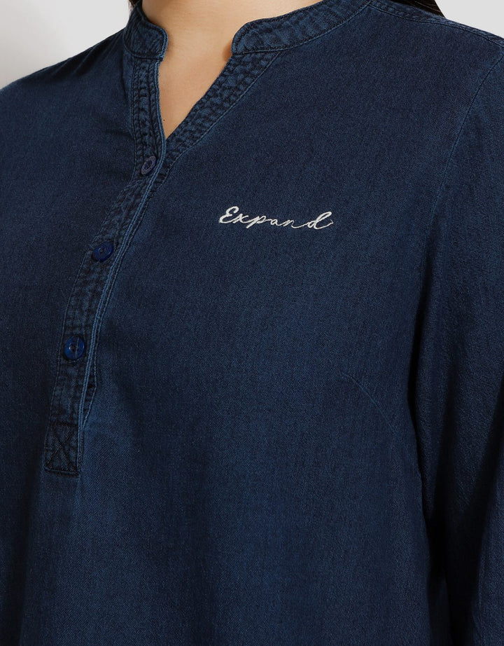 Expand Denim Blouse Basic Wanita