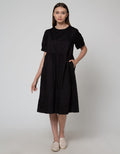 Connexion Short Sleeve Midi Dress Cotton Saten