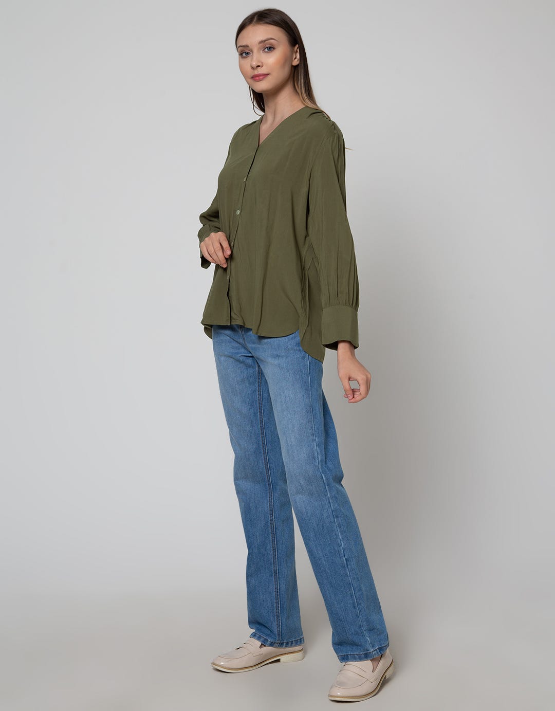 St. Yves Long Sleeve Blouse Rayon Vega Shell