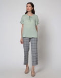 Connexion Short Sleeve Blouse Round Neck Tie Rayon Silk