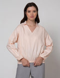Connexion Long Sleeve Blouse Vneck No Button With Elastic Waist