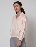 Connexion Long Sleeve Blouse Vneck No Button With Elastic Waist