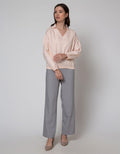 Connexion Long Sleeve Blouse Vneck No Button With Elastic Waist