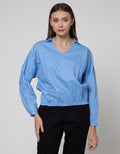 Connexion Long Sleeve Blouse Vneck No Button With Elastic Waist