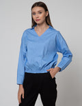 Connexion Long Sleeve Blouse Vneck No Button With Elastic Waist