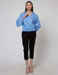 Connexion Long Sleeve Blouse Vneck No Button With Elastic Waist