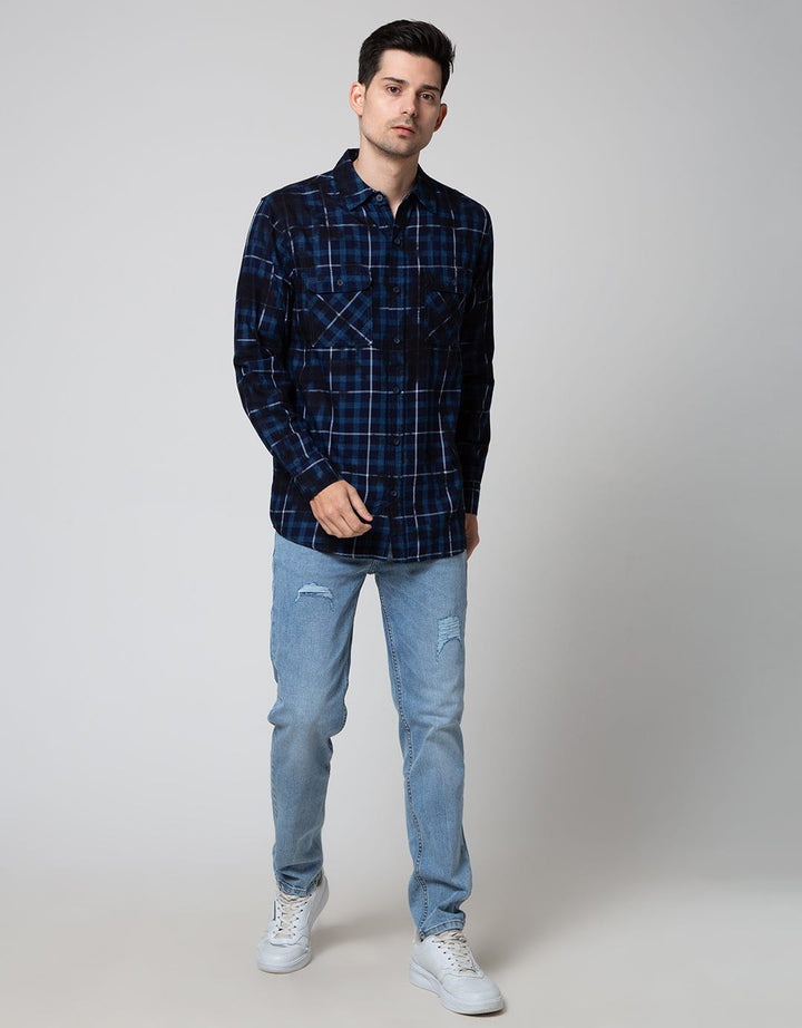 Nevada Long Sleeve Shirt Checked Indigo