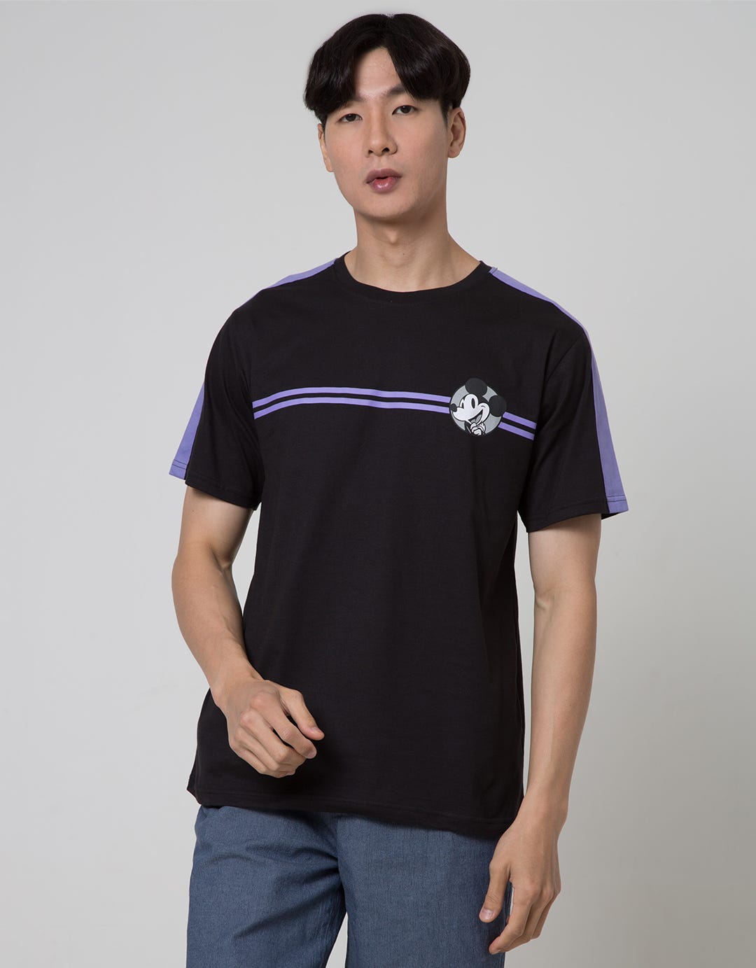 Disney Mickey Backprint And Stripe O:Black:L:Graphic:Ss T-Shirt Short Sleeve T-Shirt