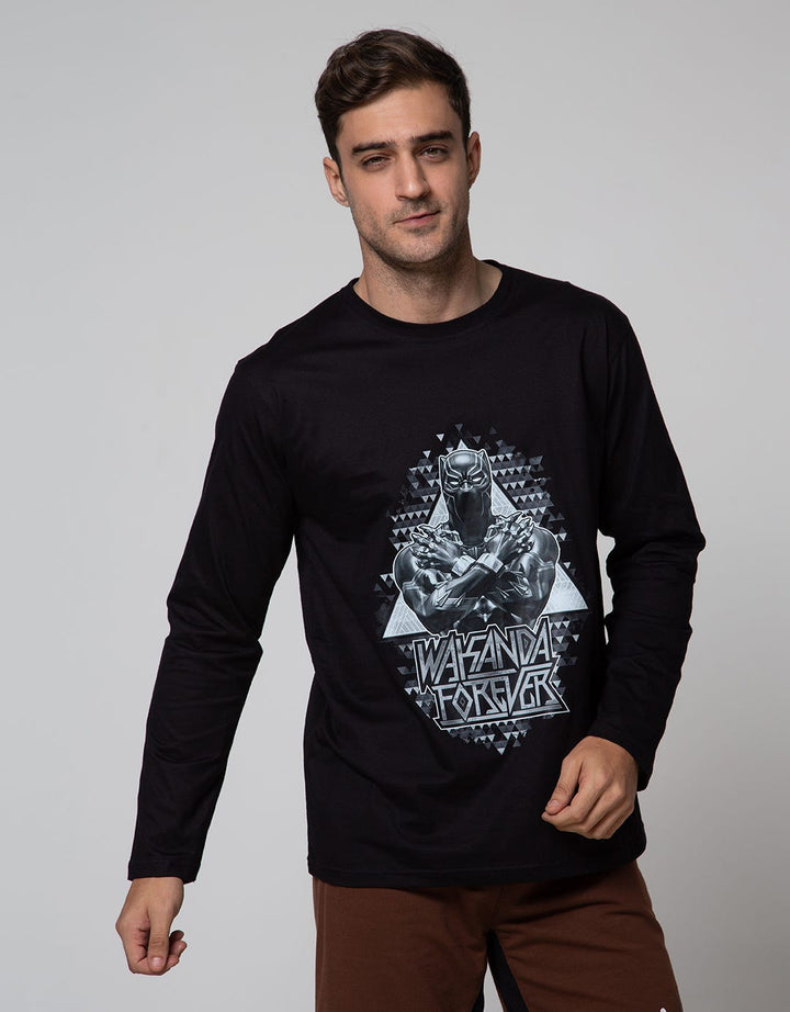 Marvel Black Panther Back Print Kaos Kasual Pria