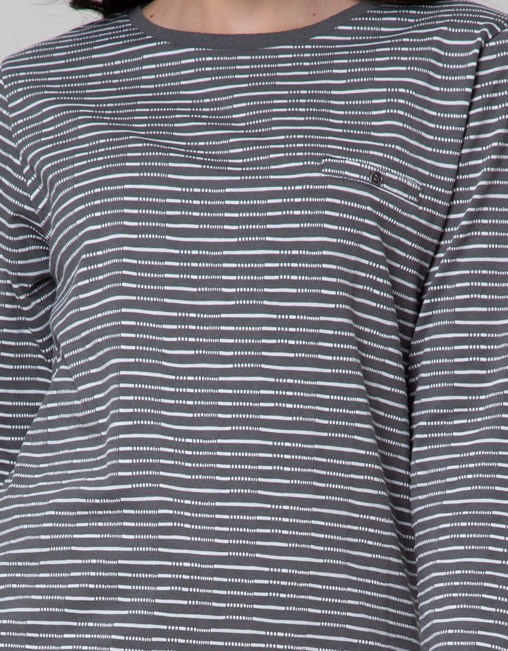 Connexion Kemeja Lengan Panjang Sabrina Kantong Stripes Txt