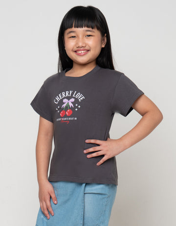 LITTLE M PIXEL CHERRY PRINT KAOS ANAK PEREMPUAN