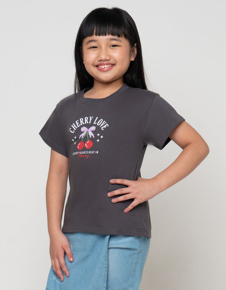 LITTLE M PIXEL CHERRY PRINT KAOS ANAK PEREMPUAN