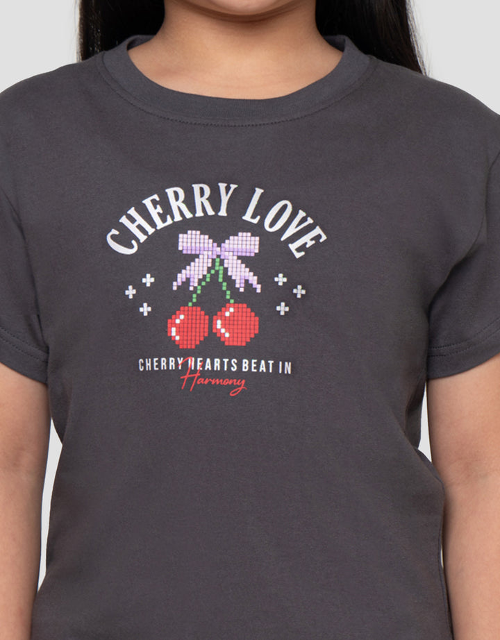 LITTLE M PIXEL CHERRY PRINT KAOS ANAK PEREMPUAN