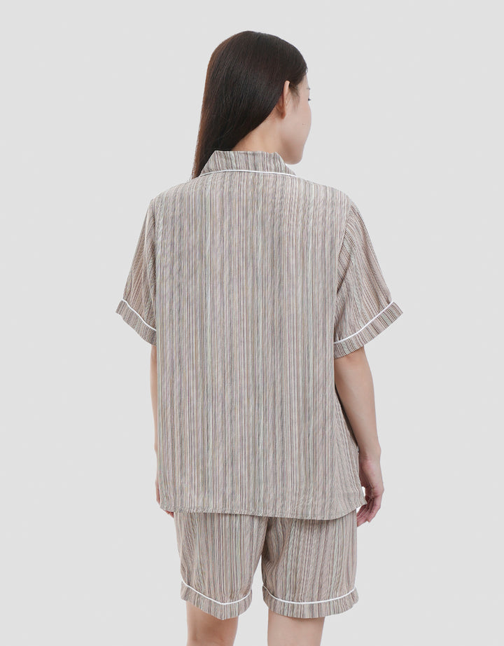 MxM Motif Stripes Pakaian Setelan Piyama Wanita