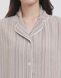 MxM Motif Stripes Pakaian Setelan Piyama Wanita