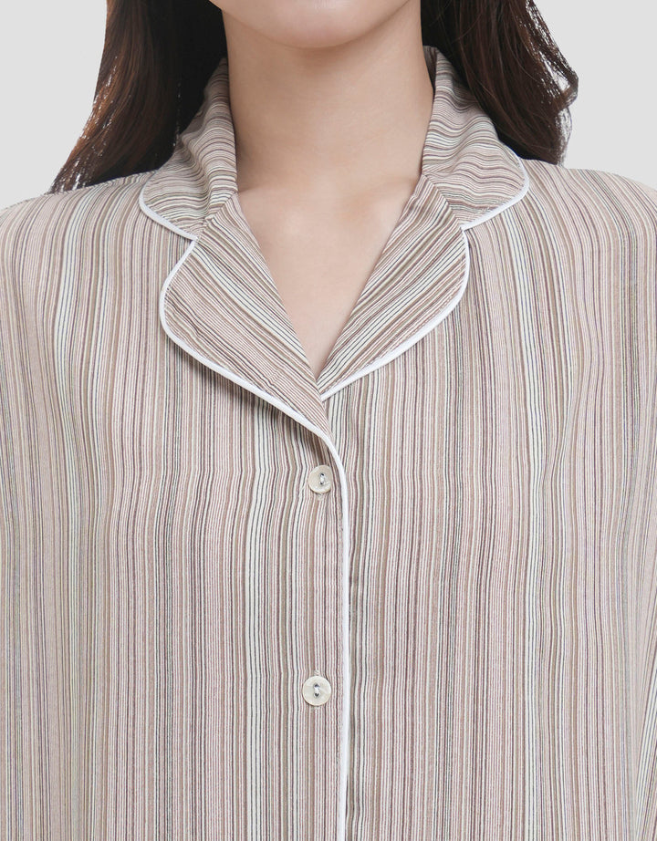 MxM Motif Stripes Pakaian Setelan Piyama Wanita