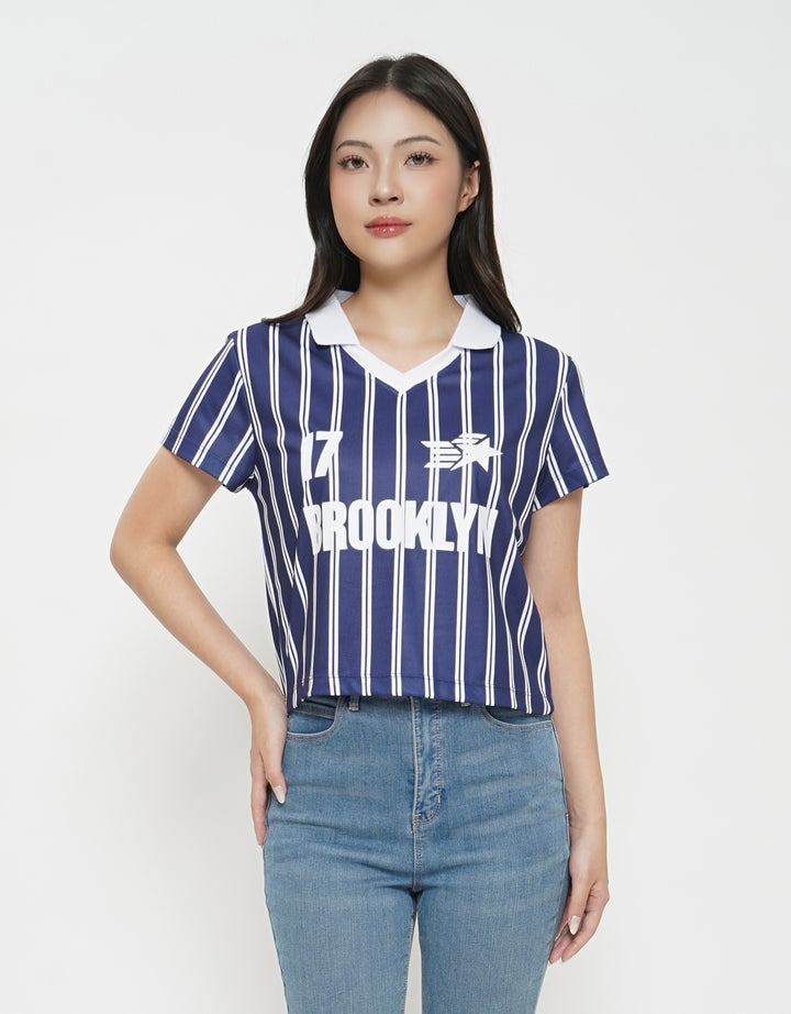 NEVADA PRINT STRIPE CROP POLO WANITA