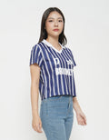 NEVADA PRINT STRIPE CROP POLO WANITA