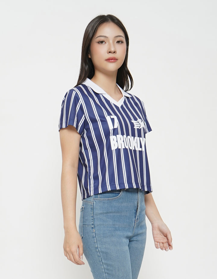NEVADA PRINT STRIPE CROP POLO WANITA