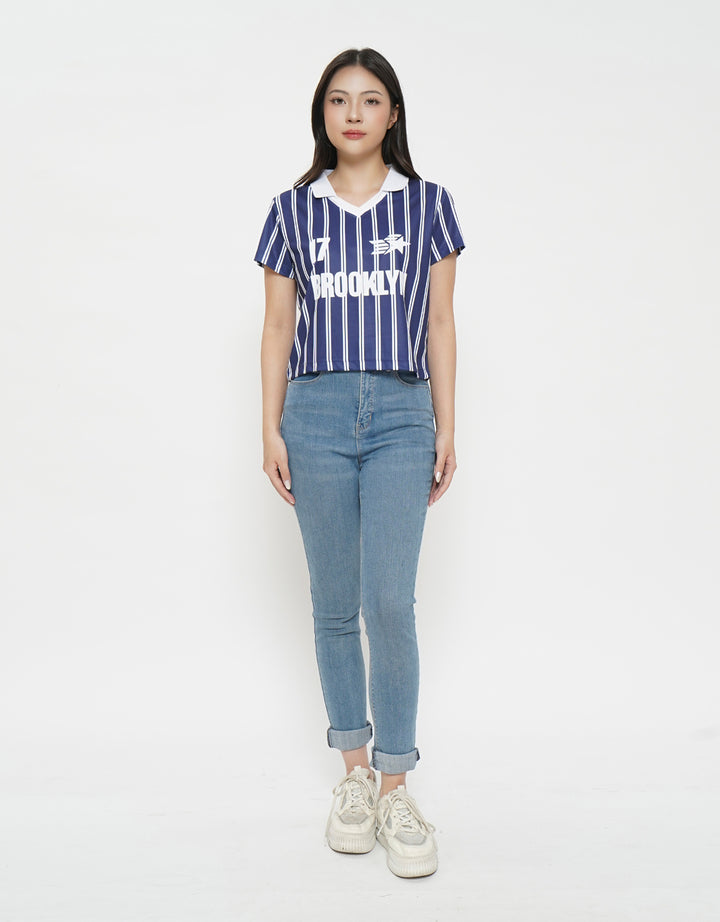 NEVADA PRINT STRIPE CROP POLO WANITA