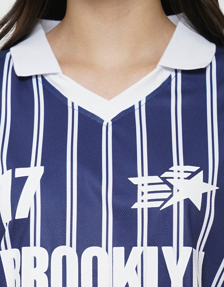 NEVADA PRINT STRIPE CROP POLO WANITA