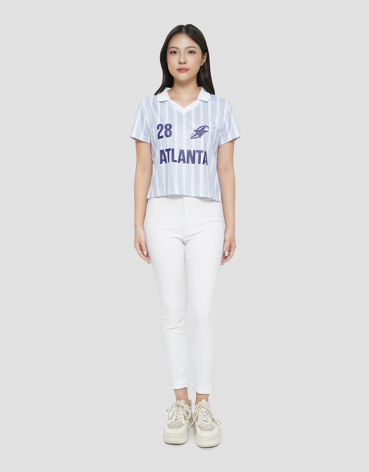 NEVADA PRINT STRIPE CROP POLO WANITA