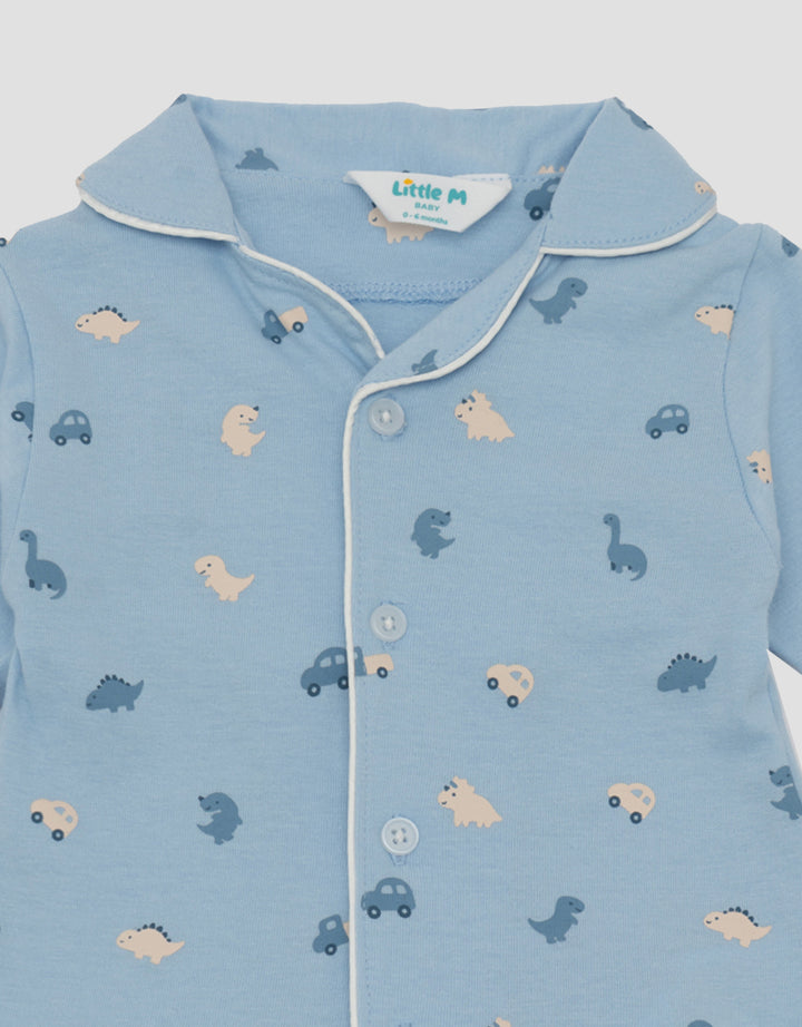 LITTLE M KERAH FULLPRINT DINO & CARS PAKAIAN SETELAN PIYAMA BAYI