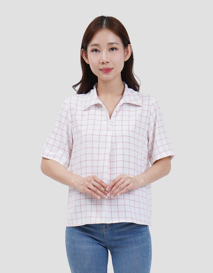 MXM CHECK PRINT KEMEJA LENGAN PENDEK WANITA