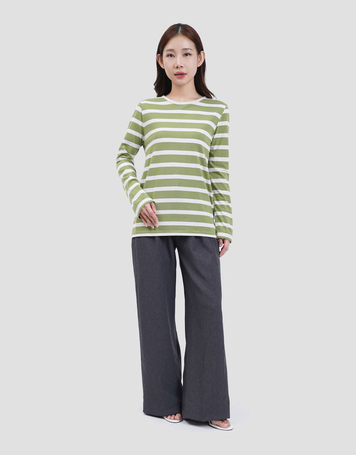 MXM ROUND NECK STRIPE KAOS LENGAN PANJANG WANITA