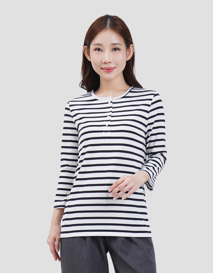 MXM HENLEY STRIPE KAOS LENGAN PANJANG WANITA