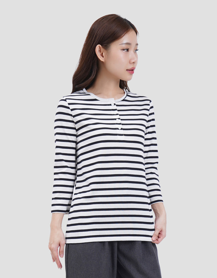 MXM HENLEY STRIPE KAOS LENGAN PANJANG WANITA
