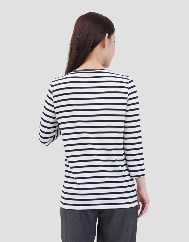 MXM HENLEY STRIPE KAOS LENGAN PANJANG WANITA