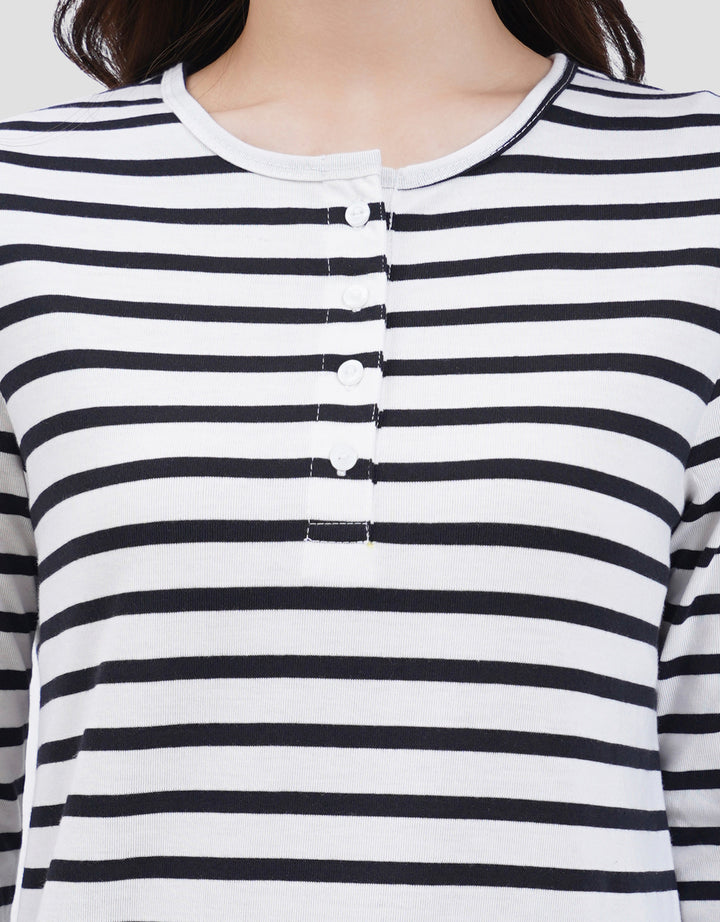 MXM HENLEY STRIPE KAOS LENGAN PANJANG WANITA