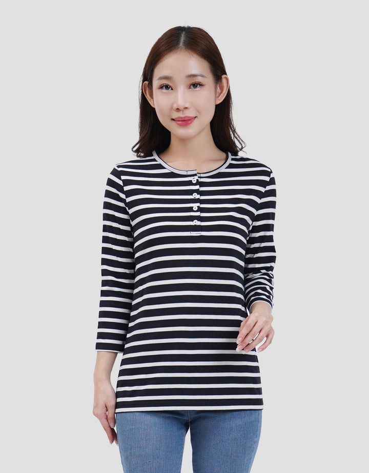 MXM HENLEY STRIPE KAOS LENGAN PANJANG WANITA