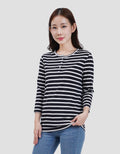 MXM HENLEY STRIPE KAOS LENGAN PANJANG WANITA