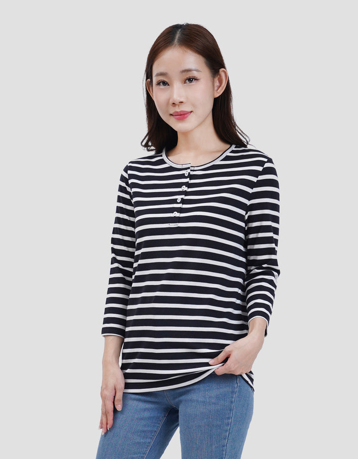 MXM HENLEY STRIPE KAOS LENGAN PANJANG WANITA