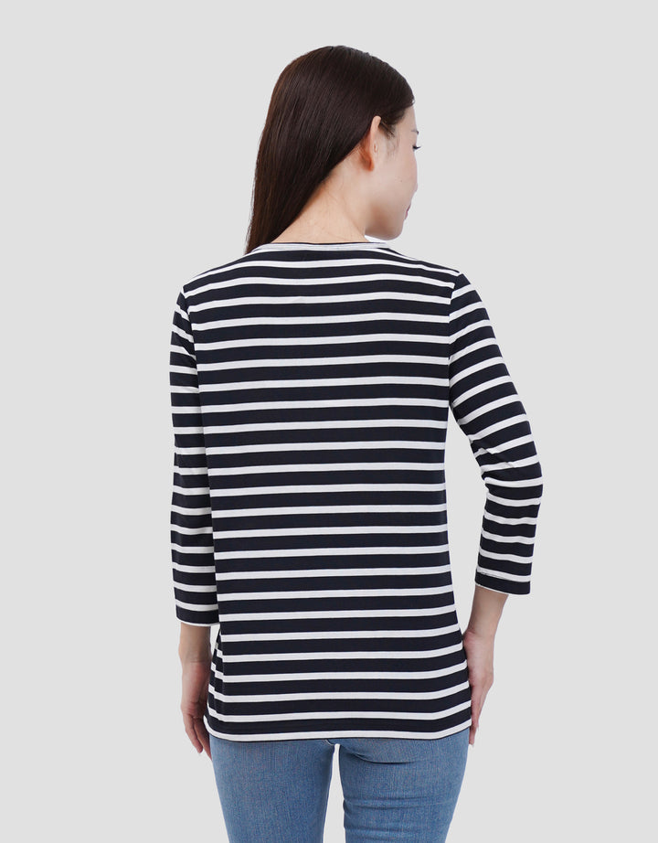 MXM HENLEY STRIPE KAOS LENGAN PANJANG WANITA