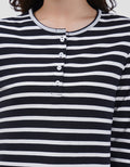 MXM HENLEY STRIPE KAOS LENGAN PANJANG WANITA