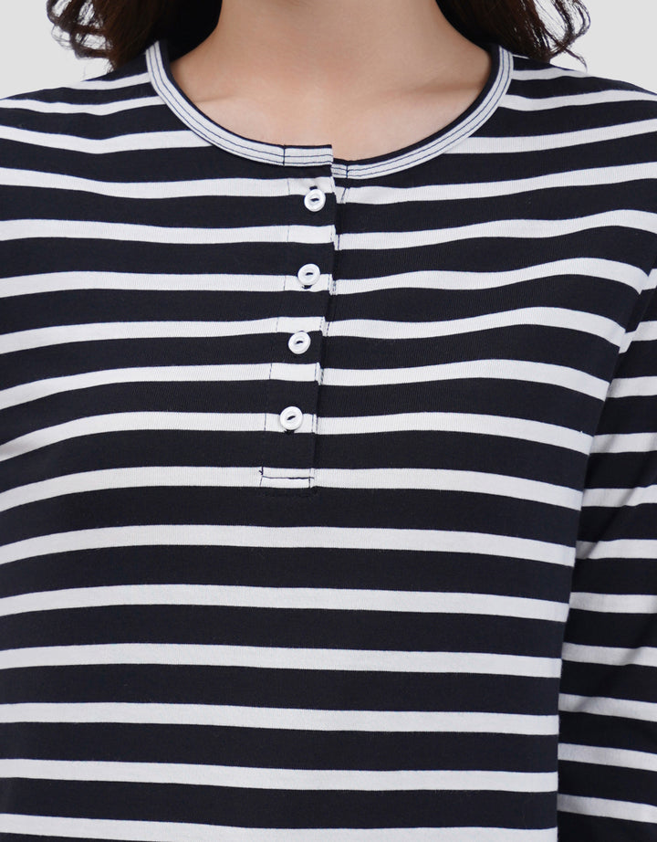 MXM HENLEY STRIPE KAOS LENGAN PANJANG WANITA