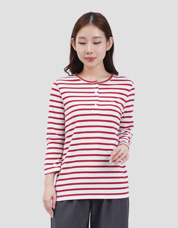 MXM HENLEY STRIPE KAOS LENGAN PANJANG WANITA