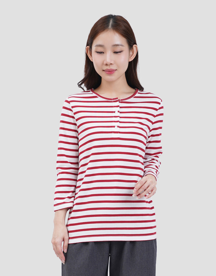MXM HENLEY STRIPE KAOS LENGAN PANJANG WANITA