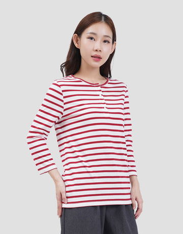 MXM HENLEY STRIPE KAOS LENGAN PANJANG WANITA