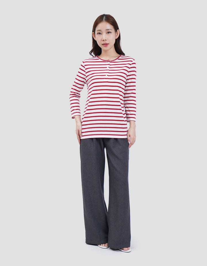 MXM HENLEY STRIPE KAOS LENGAN PANJANG WANITA