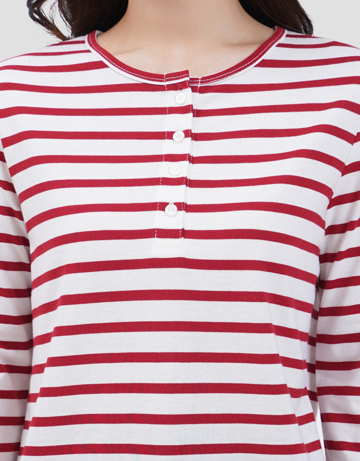 MXM HENLEY STRIPE KAOS LENGAN PANJANG WANITA