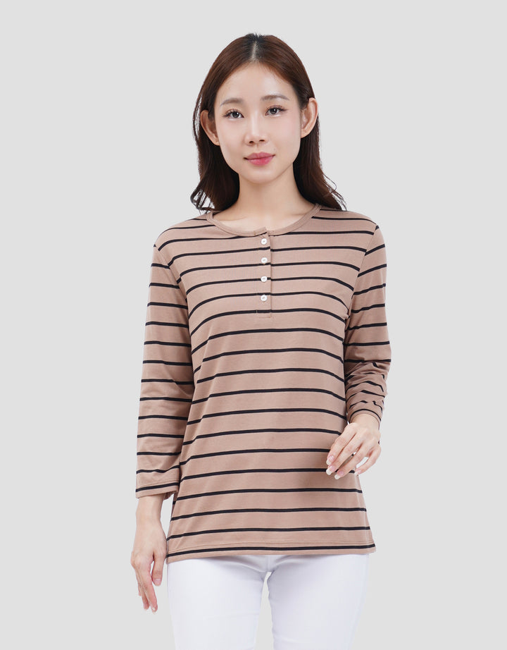 MXM STRIPE BUTTON KAOS LENGAN PANJANG WANITA