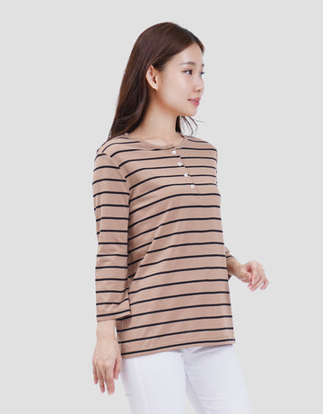 MXM STRIPE BUTTON KAOS LENGAN PANJANG WANITA