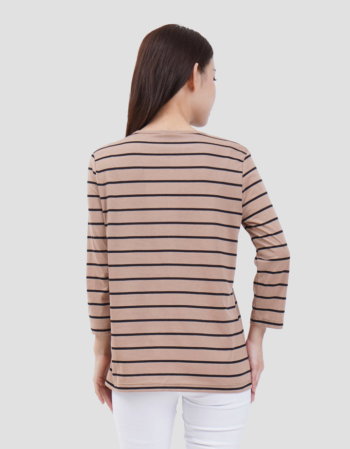 MXM STRIPE BUTTON KAOS LENGAN PANJANG WANITA