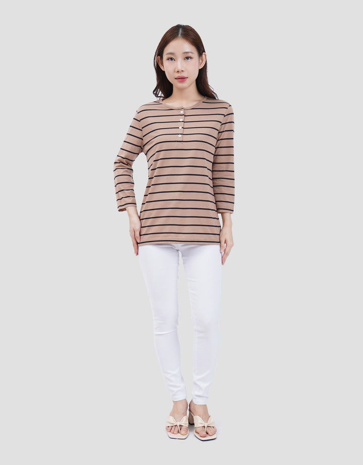 MXM STRIPE BUTTON KAOS LENGAN PANJANG WANITA