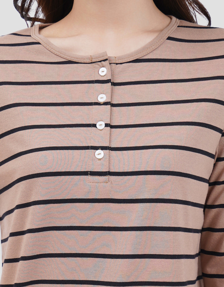 MXM STRIPE BUTTON KAOS LENGAN PANJANG WANITA