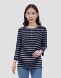 MXM STRIPE BUTTON KAOS LENGAN PANJANG WANITA